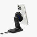ACH07976 - OneTap Phone Stand S310WC (MagFit) in Black showing the back, partial side and bottom with device hovering in front