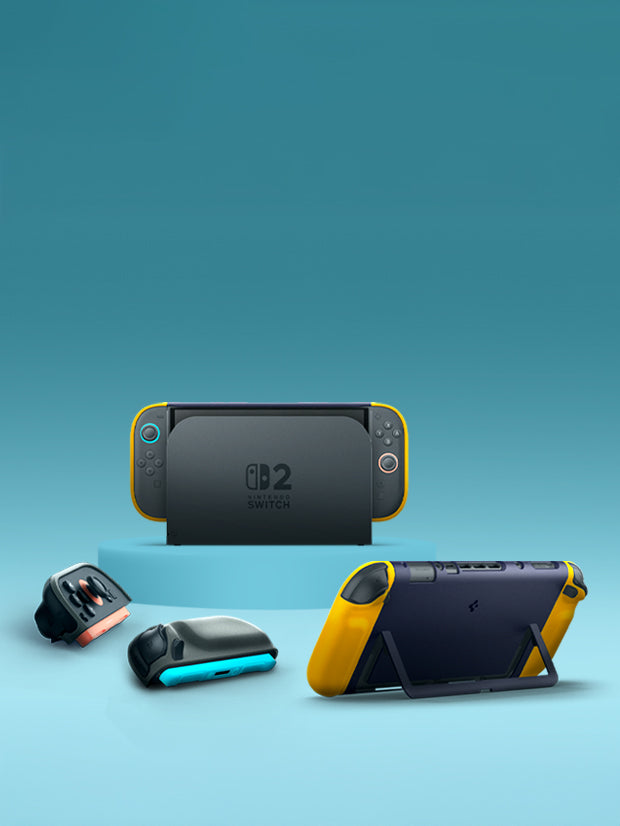 Showing the Nintendo Switch 2 various angles in Spigen NanoPop Case