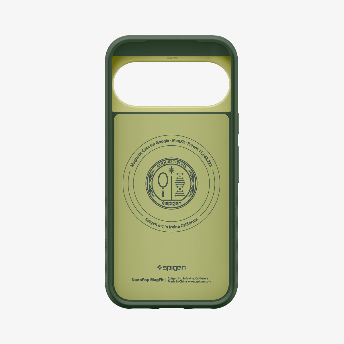 ACS11456 - Pixel 11 Pro XL Nano Pop (Mag Fit) Avo Green interior view showing the built in magnetic ring, microfiber lining, and MagFit construction.