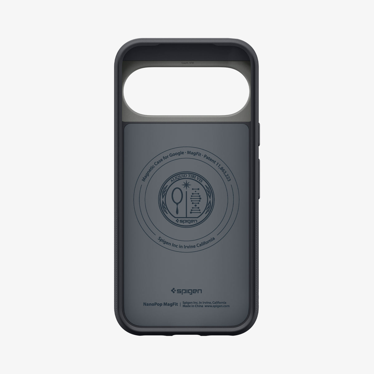 ACS11455 - Pixel 11 Pro XL Nano Pop (Mag Fit) Black Sesame interior view showing the built in magnetic ring, microfiber lining, and MagFit construction.