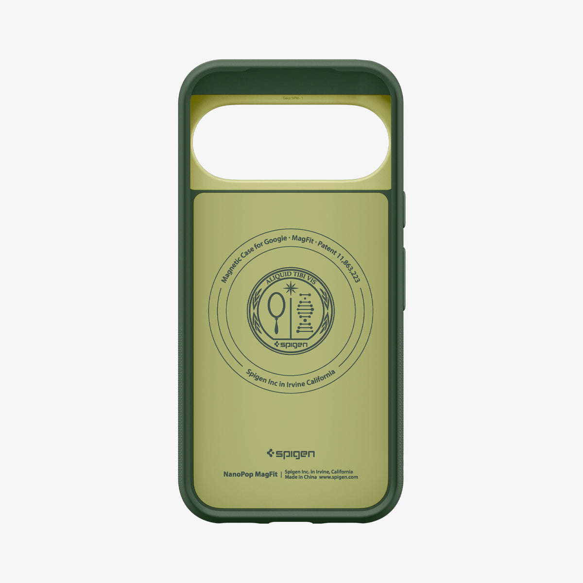 ACS11436 - Pixel 11 Pro  Nano Pop (Mag Fit) Avo Green interior view showing the built in magnetic ring, microfiber lining, and MagFit construction.
