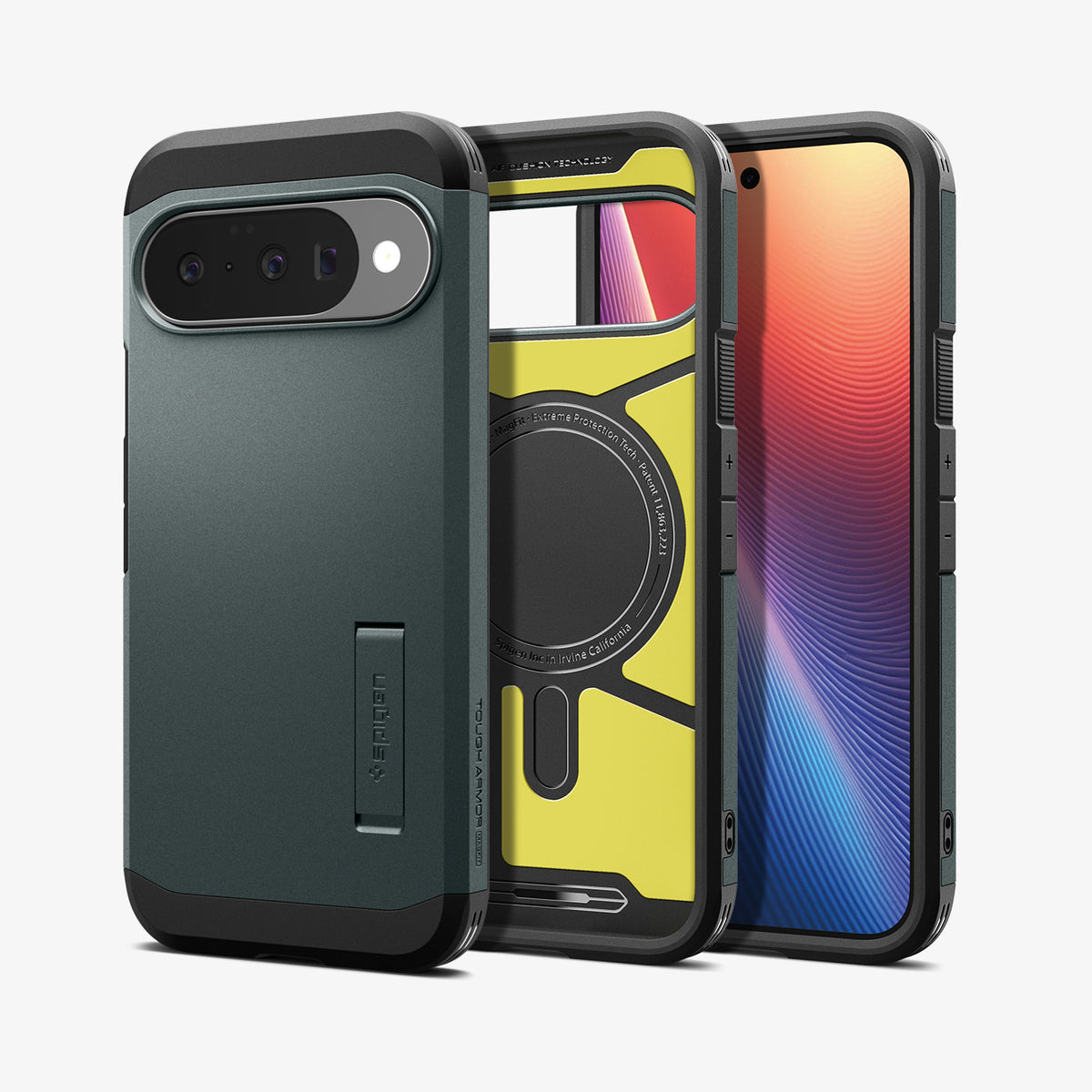 ACS09707 - Pixel 10 Pixel 10 Pro Tough Armor AI (MagFit) in Abyss Green showing the back, front and inside
