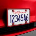 ACP12022 -  License Plate Frame | LP100 in Red showing the front and sides installed to a car