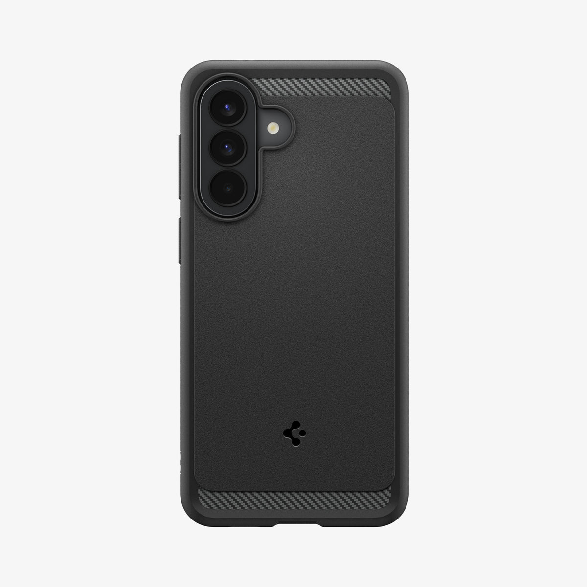 ACS09794 - Spigen Rugged Armor Galaxy A57 5G case in Matte Black - back view showing matte finish and carbon fiber corner accents