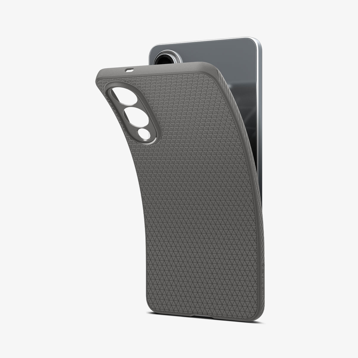 ACS09421 - Galaxy S25 Edge Case Liquid Air in Marble Gray showing the back, partial side and partially lifted upper part of the case 