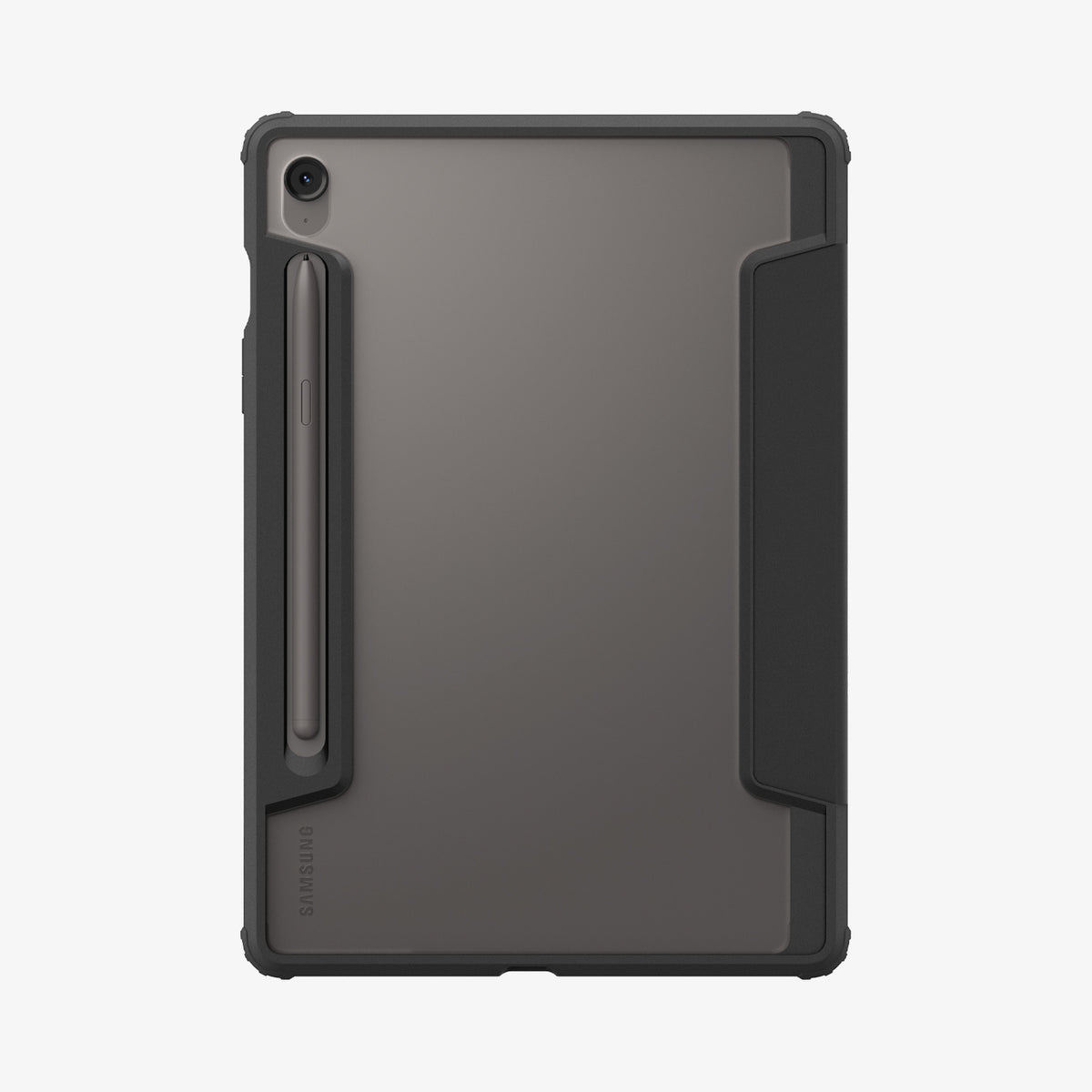 ACS09498 - Galaxy Tab S10 FE Case Ultra Hybrid Pro in Black showing the back with s pen attached