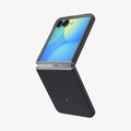 ACS11518 - Galaxy Z Flip 8 Nano Pop (Mag Fit) Black Sesame showing an angled view of the Galaxy Z Flip 8 with the NanoPop MagFit case, folded open with the 