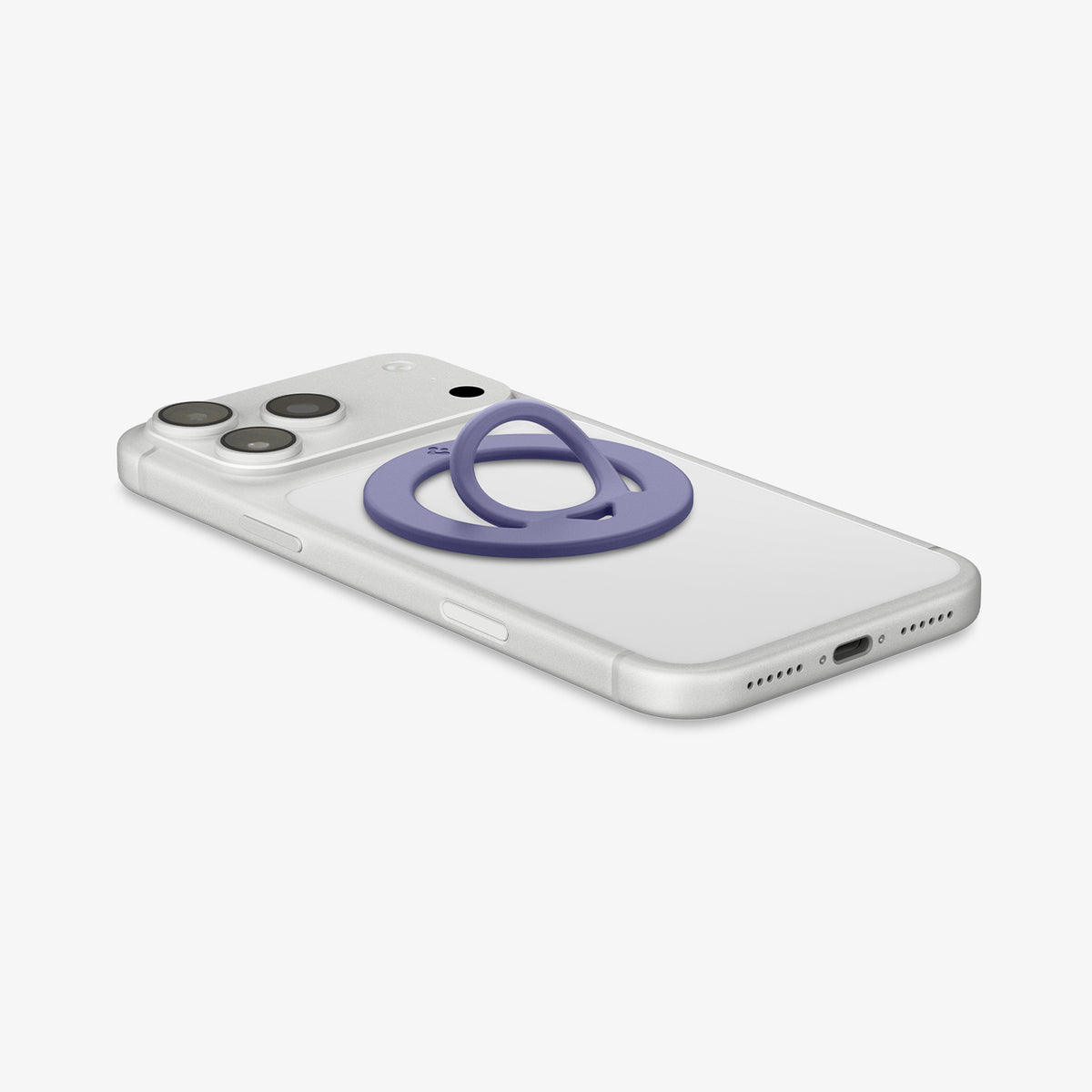 AMP11369 - O-Mag Slim Dual pop (MagFit) in Violet showing the back, partial side and bottom of the device with the case magring attached