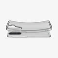 ACS11127 - Spigen Liquid Crystal Galaxy A57 5G case in Crystal Clear lifting away from phone, showing flexible TPU construction
