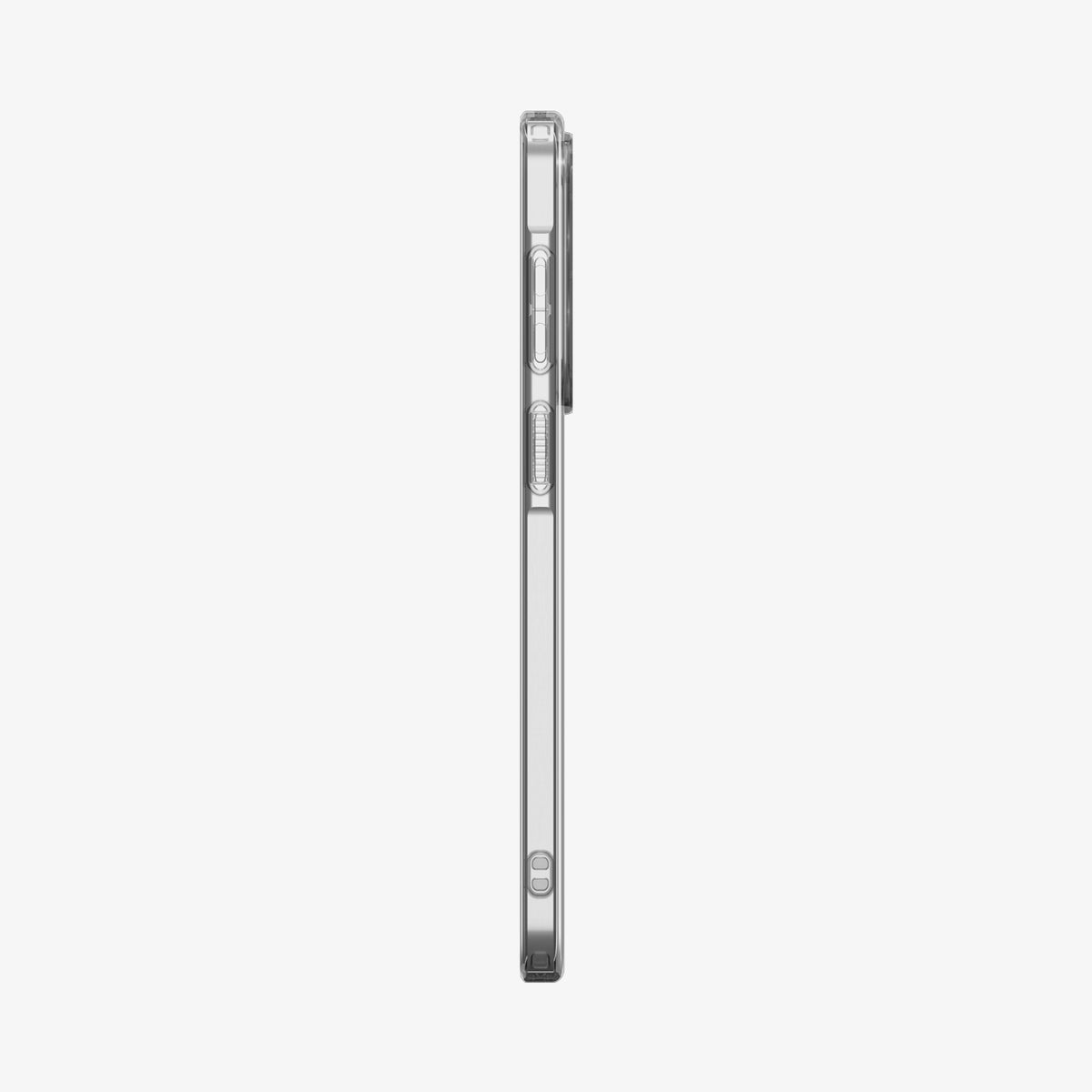 ACS11127 - Spigen Liquid Crystal Galaxy A57 5G case in Crystal Clear - side profile view showing slim clear TPU and button covers