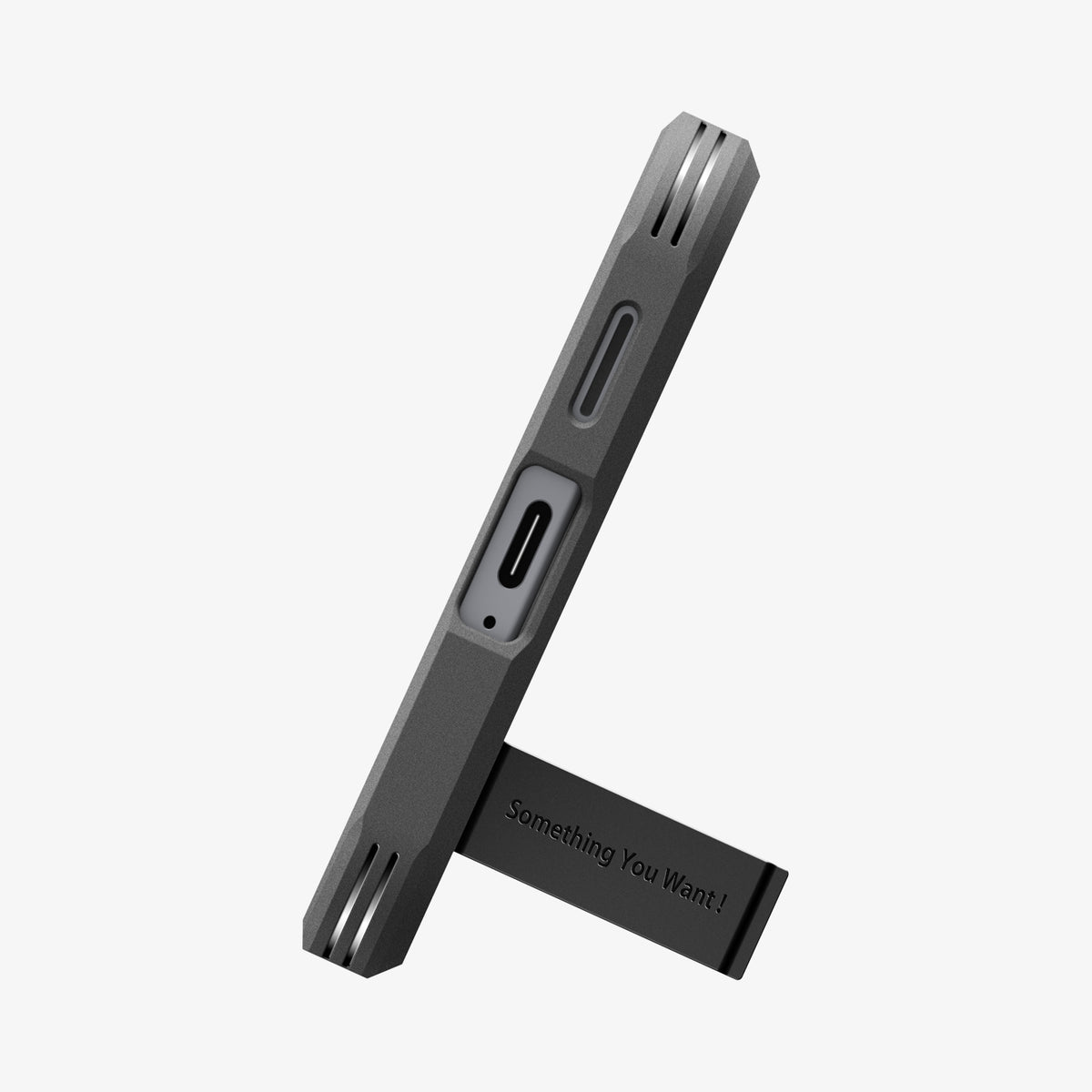 ACS10029 - Galaxy S25 FE Case Tough Armor (MagFit) in black showing the bottom with device propped up by built in kickstand