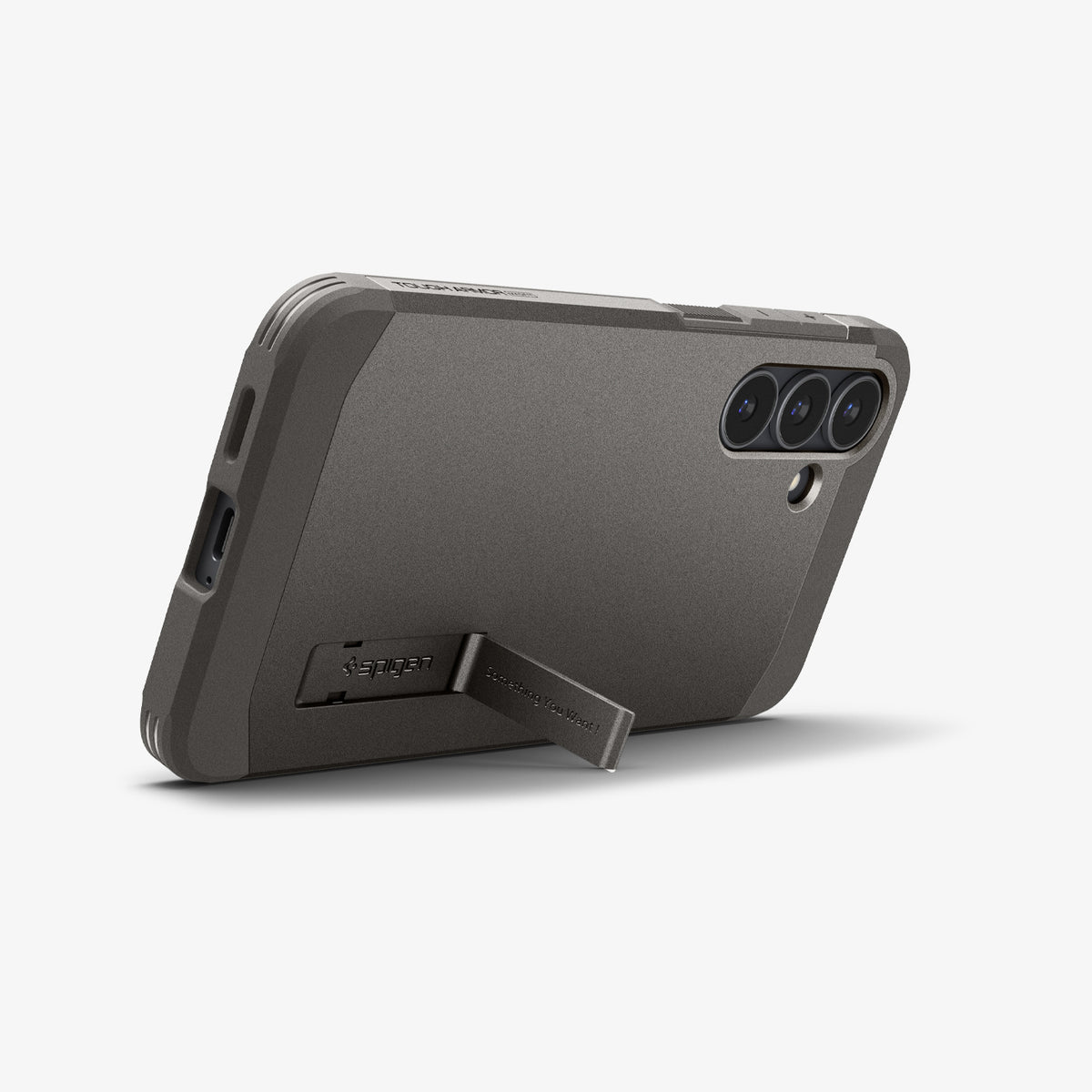 ACS10030 - Galaxy S25 FE Case Tough Armor (MagFit) in gunmetal showing the back with device propped up by built in kickstand