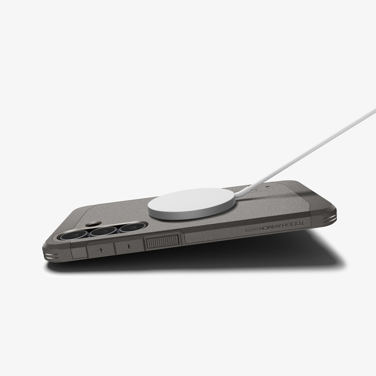 ACS10030 - Galaxy S25 FE Case Tough Armor (MagFit) in gunmetal showing the back and side