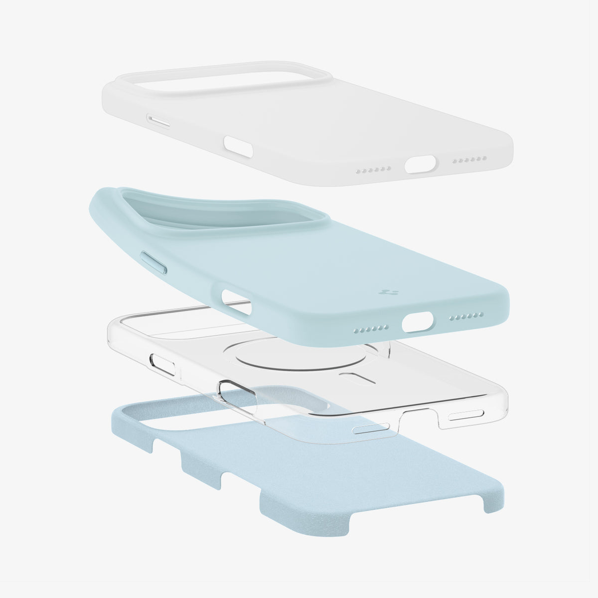 ACS10079 - iPhone 17 Pro Silicone Fit (MagFit) Case in blue showing the multiple layers of case