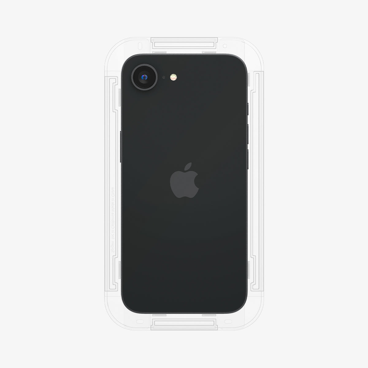 AGL03385 - iPhone 16e Plus Screen Protector EZ FIT GLAS.tR SLIM showing the back of the device with installation tray attached in front of the screen