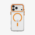 ACS11923 - iPhone 18 Pro / iPhone 17 Pro Ultra Hybrid Optik S (Mag Fit) Clear Orange showing the clear case from the back with a visible magnetic ring and raised camera frame