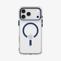 ACS11909 - iPhone 18 Pro Max / iPhone 17 Pro Max Ultra Hybrid Optik S (Mag Fit) Clear Deep Blue showing the clear case from the back with a visible magnetic ring and raised camera frame
