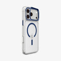 ACS11909 - iPhone 18 Pro Max / iPhone 17 Pro Max Ultra Hybrid Optik S (Mag Fit) Clear Deep Blue showing an angled rear view highlighting the clear case and raised camera ring stand