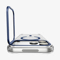 ACS11909 - iPhone 18 Pro Max / iPhone 17 Pro Max Ultra Hybrid Optik S (Mag Fit) Clear Deep Blue showing the camera ring stand opened upright for adjustable viewing support