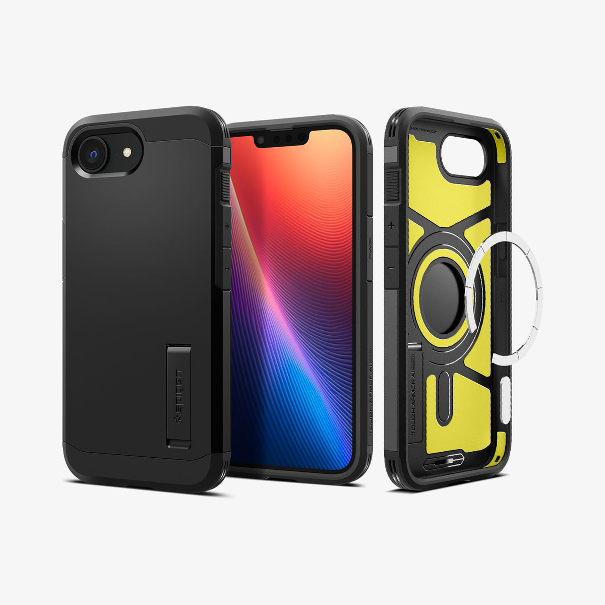 ACS09137 - iPhone 17e Case Tough Armor AI (MagFit) in Gunmetal showing the back and front, partial inner and sides