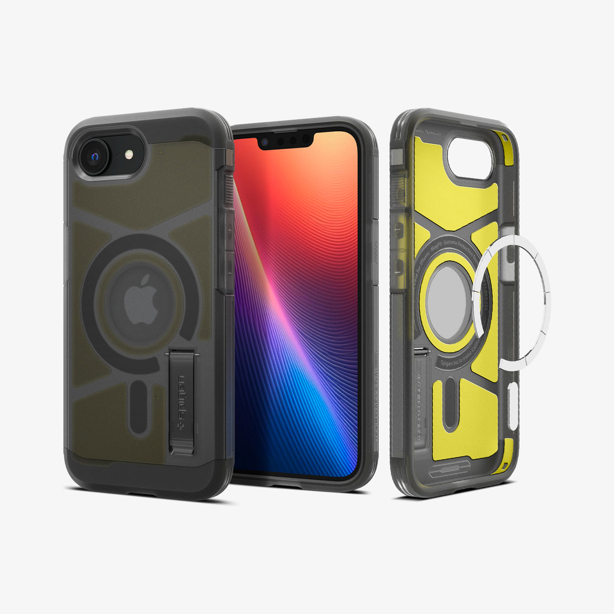 ACS09138 - iPhone 17e Case Tough Armor AI (MagFit) in Gunmetal showing the back and front, partial inner and sides