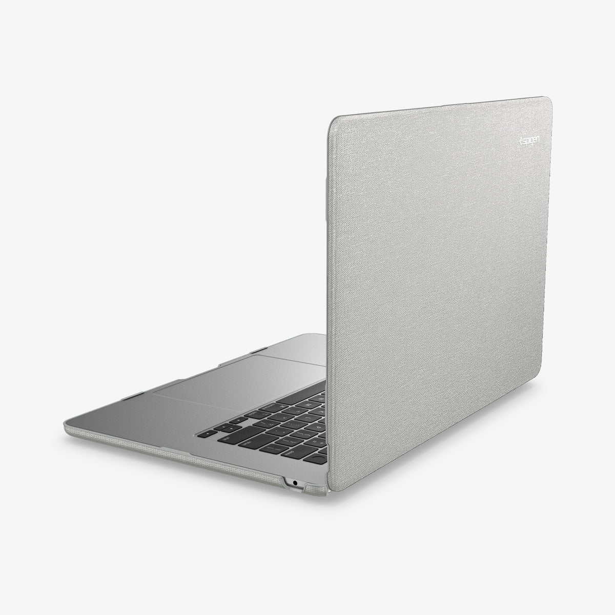 ACS10974 - MacBook Air 13-inch in Heather Gray showing the back and side and partial inner part of the device