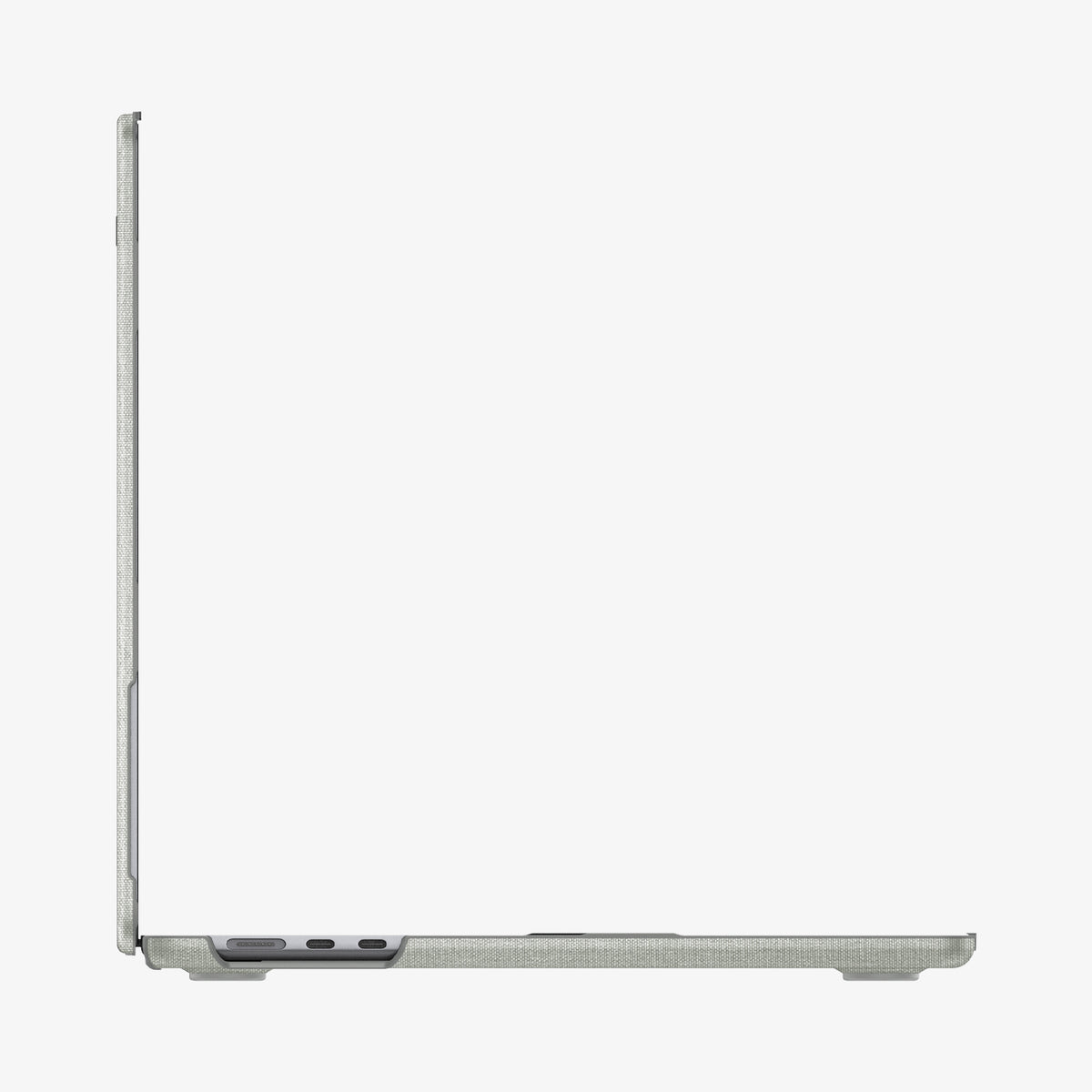 ACS10975 - MacBook Air 15-inch in Heather Gray showing the back and side and partial inner part of the device