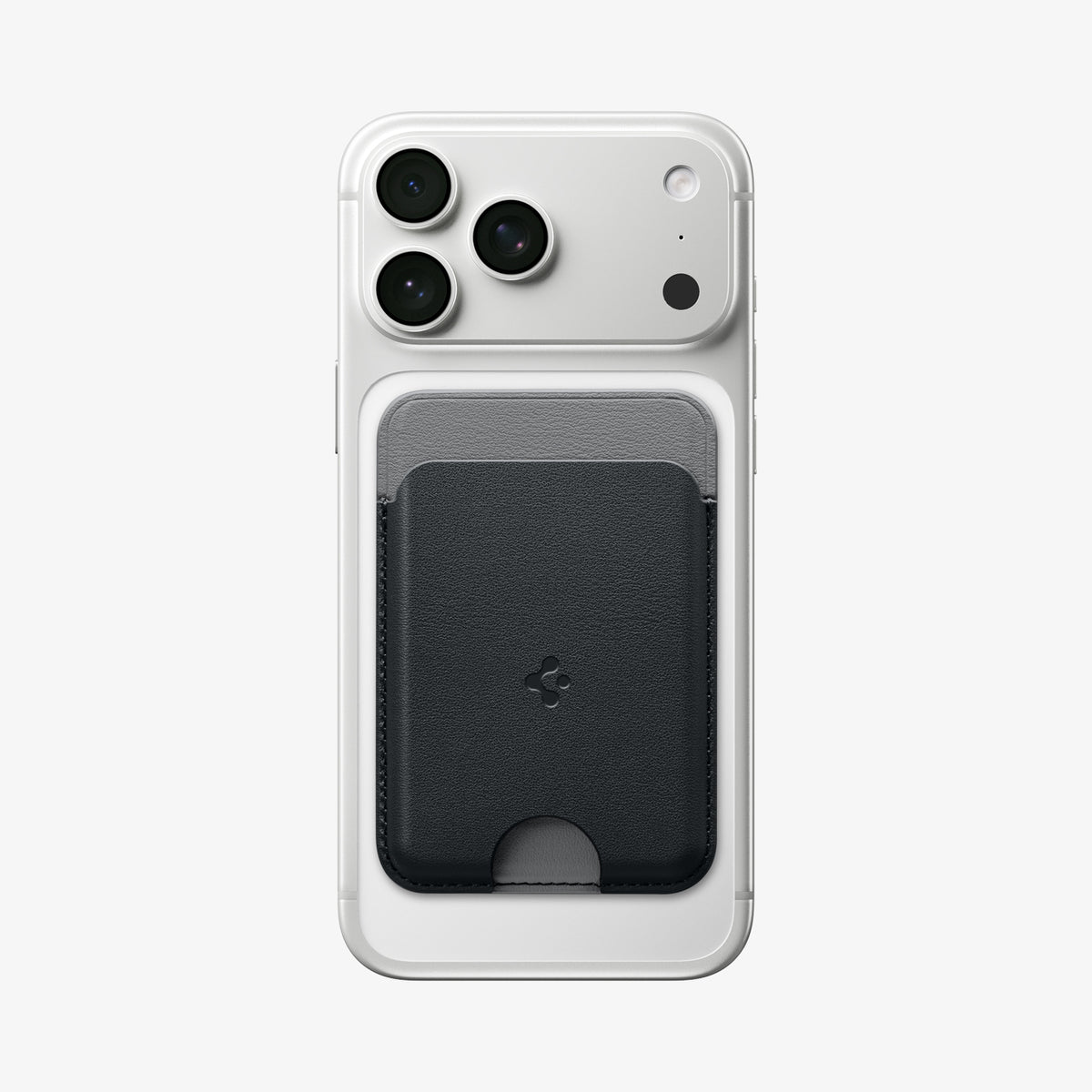 AFA06997 - MagSafe Card Holder Nano Pop (Mag Fit) in Black Sesame showing the front attached to the back of the device