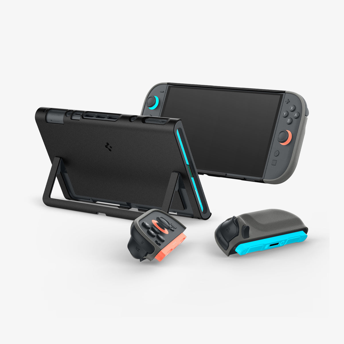 ACS10206 - Nintendo Switch 2 Case Nano Pop in Black Sesame showing the back, top and side propped up with the built-in kickstand