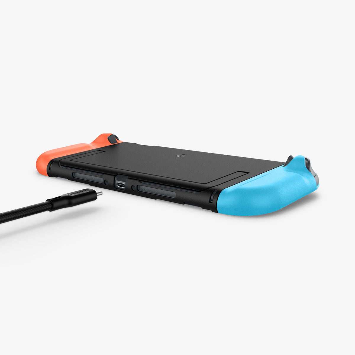  ACS10207 - Nintendo Switch 2 Case Nano Pop in Special Edition showing the partial back, bottom and side with charging cable ready to plug in