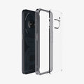 ACS07583 - Nothing Phone (2a) Case Ultra Hybrid in Space Crystal showing the back layer of the case detached from the tpu frame and a device aligned with each other