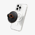 AMP08552 - O-Mag Magnetic Phone Holder (MagFit) OM104 in Black showing the front of the om-mag ring hovering in front of the device