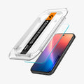 AGL08938 - Pixel 9a GLAS.tR EZ Fit in Clear showing the front of the tray hovering above the screen protection and the device