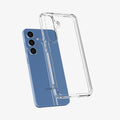 ACS09006 - Galaxy S25 Case Ultra Hybrid in Crystal Clear showing the back, partial side and bottom hovering in front of the device