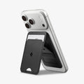 AFA10405 - MagSafe Card Holder Slim Fold (MagFit) | S314-1 in Black showing front and standing with the phone