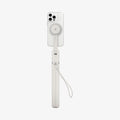 AMP09535 - s581w selfie stick magfit in dune beige showing the back with a device attached to a selfie stick