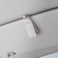 ACP08827 - Visor Leather Sunglass Holder SH101 in Gray showing the front, attached to a car visor