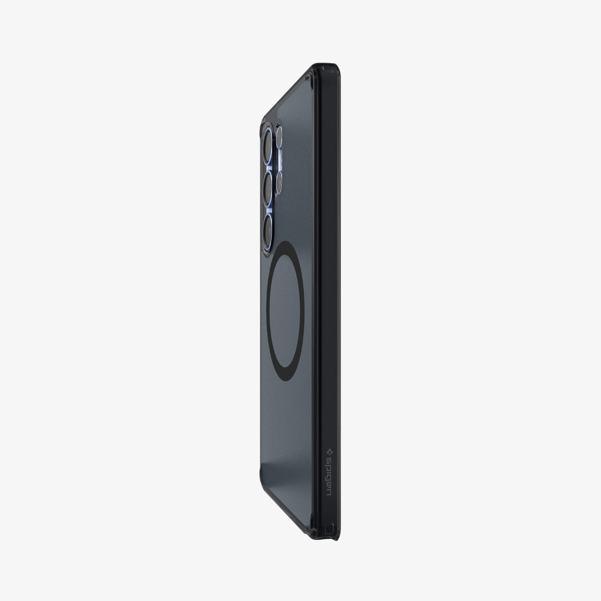 ACS08960 - Galaxy S25 Ultra Case Ultra Hybrid Metal Ring (MagFit) in Frost Black showing the partial back and side