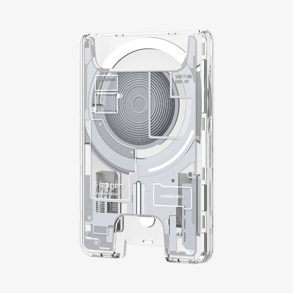 AFA11305 - Ultra Hybrid MagFit card wallet transparent white front view showcasing Zero One Edition internal design and card access cutout