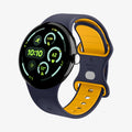 AMP09485 - Pixel Watch 4 (41mm) Nano Pop in Blueberry Navy showing the front and partial inside of band