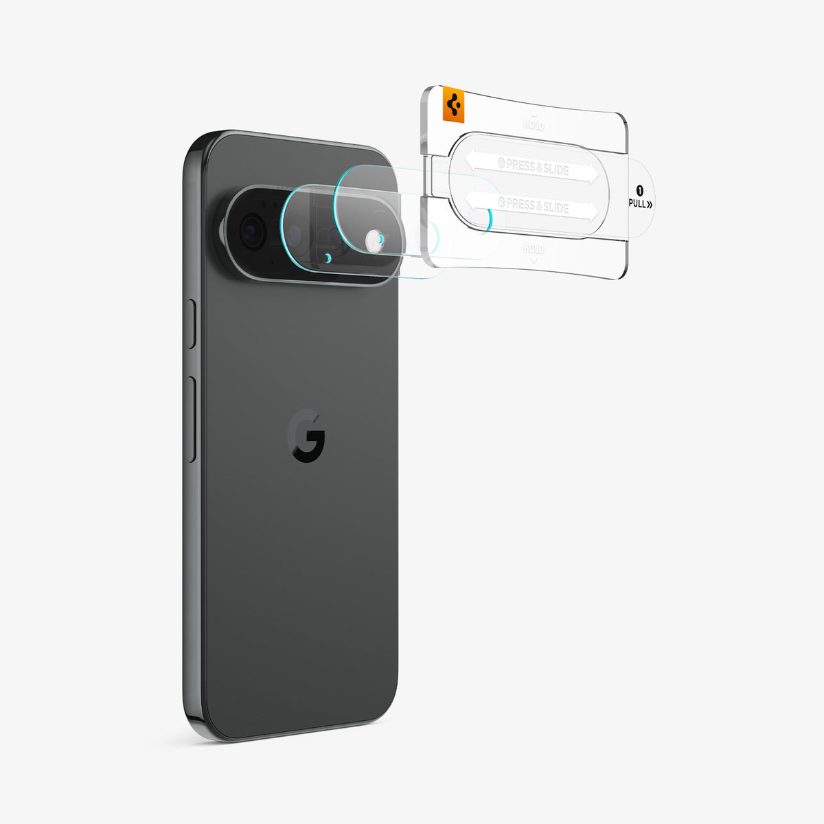 AGL11484 - Pixel 11 Pro  Optik EZ Fit Lens Protector lens protectors aligned with the camera lenses using the installation tray.
