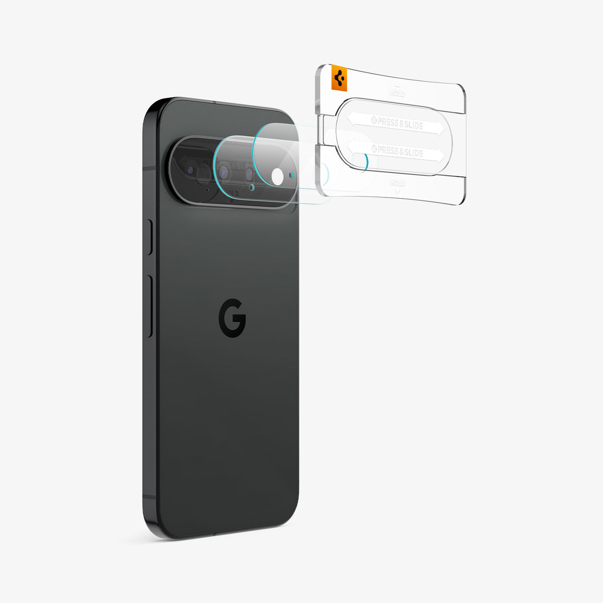 AGL11479 - Pixel 11 Optik EZ Fit Lens Protector lens protectors aligned with the camera lenses using the installation tray.