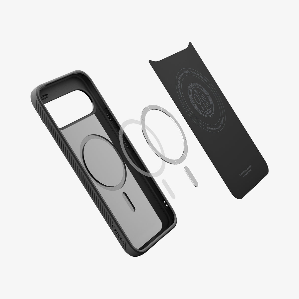 ACS09695 - Pixel 10 / Pixel 10 Pro Case Liquid Air (MagFit) in matte black showing the inside magnet ring layers