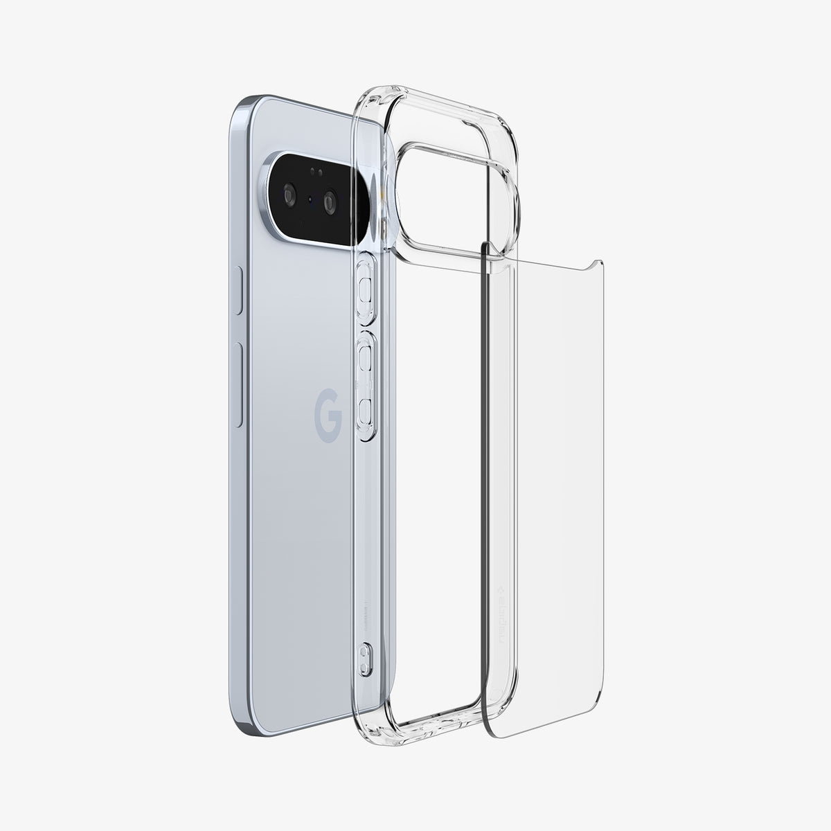 ACS09715 - Pixel 10 / Pixel 10 Pro Case Ultra Hybrid in crystal clear showing the back with case hovering away from device