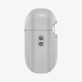 ACS11144 - AirPods Pro 3 Classic Fit case side view highlighting lanyard loop cutout and textured fabric panels in heather gray