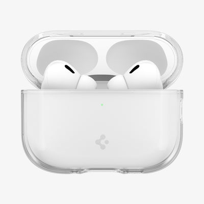 ACS10019 - AirPods Pro 3 Liquid Crystal in Crystal Clear showing the front with top open and AirPods inside