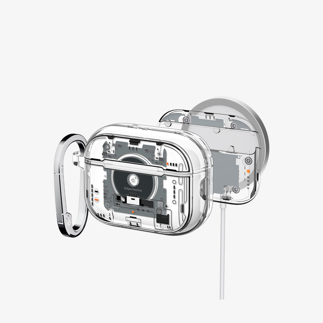ACS09824 - AirPods Pro 3 Series Ultra Hybrid Neo One (MagFit) showing front, inside with magnets, and magsafe charging stand