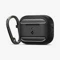 ACS09822 - AirPods Pro 3 Rugged Armor in Matte Black showing the front, partial side with carabiner