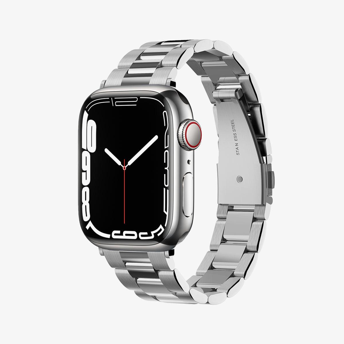 061MP25943 - Apple Watch Series 11/10 42mm, 9/8/7 41mm, SE3/SE2/SE/6/5/4 40mm, 3/2/1 38mm Modern Fit Silver showing front and side