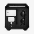 ACP07809 - Tesla Cybertruck Center Console Organizer Tray CO220T in Black showing the top, exposing the inner with multiple stuffs stored inside